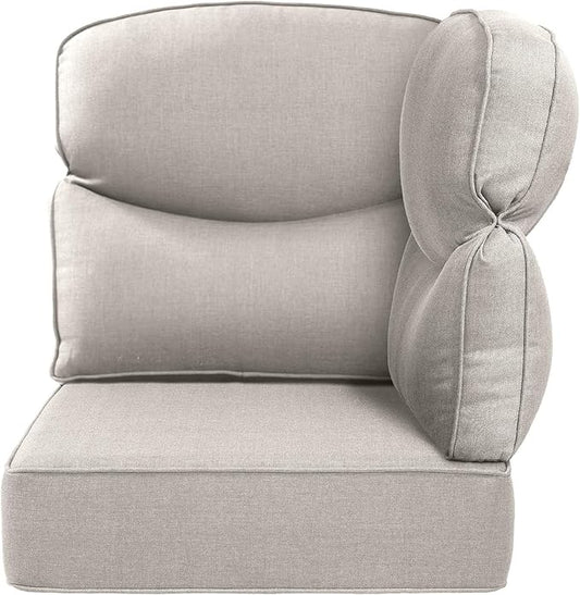 Luxury 24x24x6 Outdoor Corner Cushion 1 Set - Water-Repellent 3-Piece Cushion Set with Zipper for Outside Rattan Wicker Sofa Loveseat Chair Sectional Patio Conversation Sets - Beige/Smile