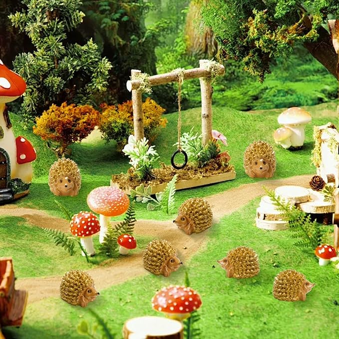 Exasinine 50Pcs Hedgehog Figurine Mini Hedgehog Resin Fairy Garden Accessories Mini Resin Animals for Plant Pots Bonsai Craft Decor Fairy Wild Garden Micro Landscape Supplies