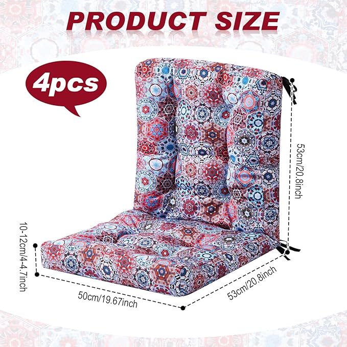 Hoteam 4 Set Outdoor Deep Seat Patio Chair Cushions Waterproof Patio Cushions Set 20 x 42 Inch for Furniture Replacement Removable Seat and Back(Moroccan Style)