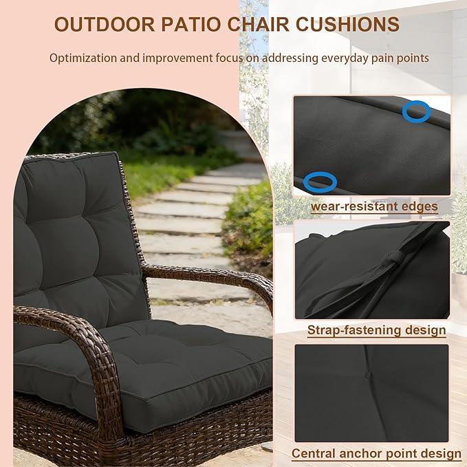 2 Piece Outdoor Patio Chair Cushions, Fade Resistant Outdoor Cushions for Patio Furniture, 6 inch Thickened Rocking Chair Cushions Set (Dark Gray, 24x24x6 inch - 2 Pieces)