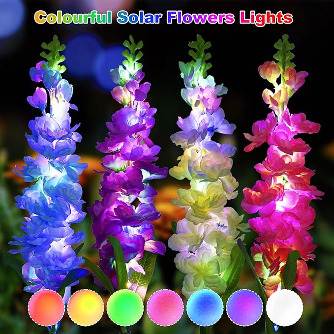 Solar Garden Lights, Delphinium Flowers 2 Pack 40 LEDs, Waterproof Outdoor Lights Two Lighting Modes for Wedding Party Garden Yard Patio Lawn Decor and Gift for Mother