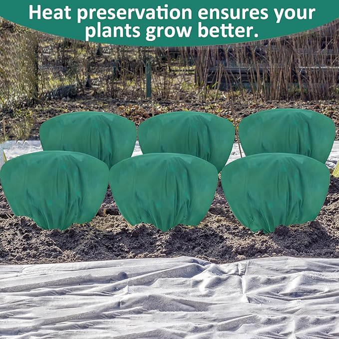 18 Pcs Winter Plant Covers Freeze Protection 39.4x23.6 Inch Horizontal Shrub Tree Plant Protection Bags Frost Blanket with Drawstring for Fall Winter Outdoor Garden Planting (Dark Green)