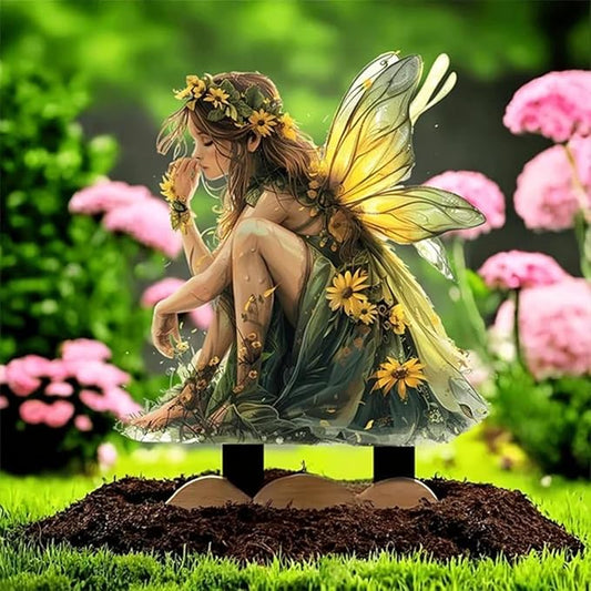 JOYO 11.8''Bohemian Fairy Flower Pot Decoration,2D Acrylic Ground Plug,Fairy Garden Planter Accessories,Fairy Pumpkin Angel Garden Stake for Pot Plants and Garden Yard Lawn Décor (D)
