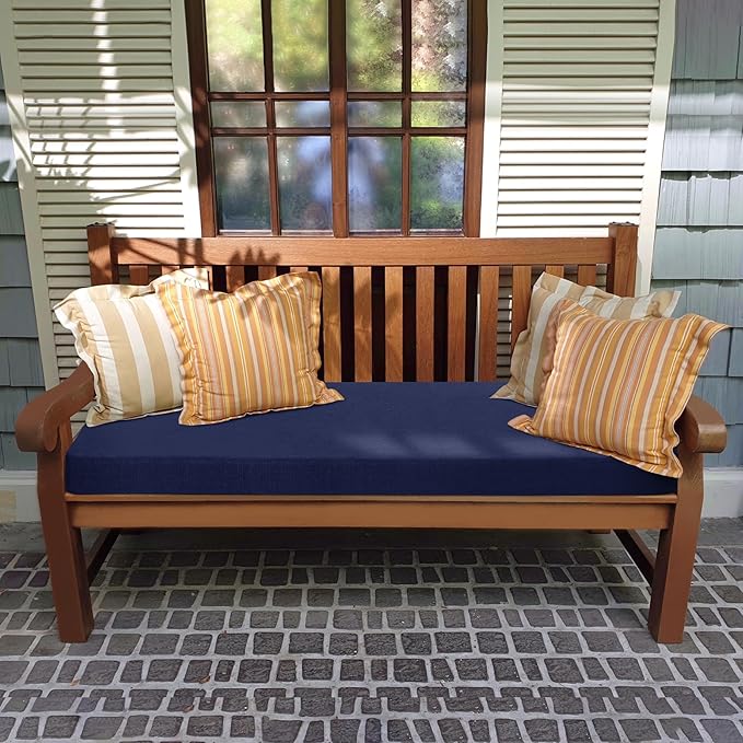 Favoyard Outdoor Bench Cushion 59 x 16 Inch Rainproof Patio Furniture Cushions 3-Year Color Fastness Garden Settee Porch Pads with Ties, Blue