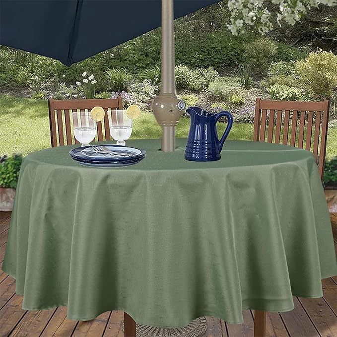 Outdoor Tablecloth Wrinkle-Free Stain Resistant Waterproof Polyester Fabric Table Cover with Zipper Umbrella Hole for Picnic/Party/Dinner/Patio Garden(60inch Round,Zippered,Sage Green)