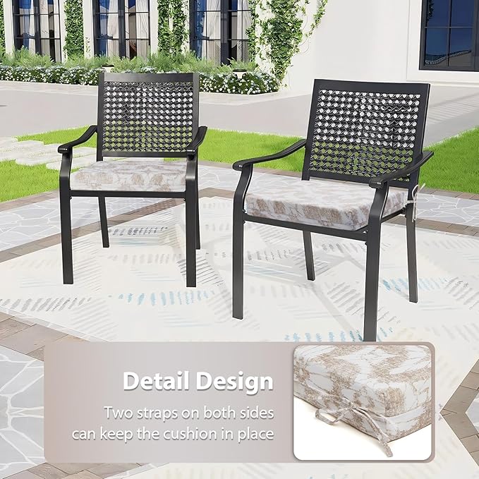 Outdoor Chair Cushions Set of 4, 18.5 x 16 Inch Patio Chair Cushions for Outdoor Furniture, Water Resistant, Non-Slip Ties (Beige Floral)