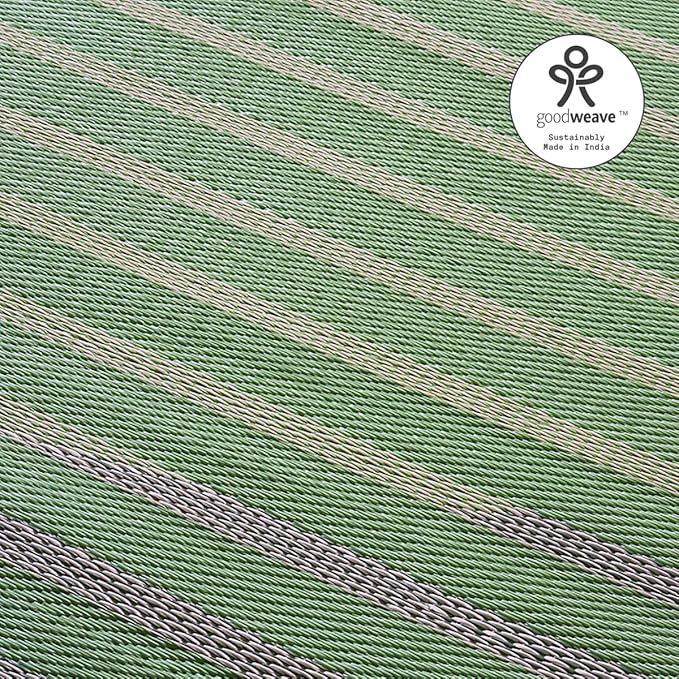 Fab Habitat Striped Outdoor Rug - Waterproof, Fade Resistant, Crease-Free, Reversible - Premium Recycled Plastic - Patio Porch Balcony Deck - Kyoto - Green - 8 x 10 ft
