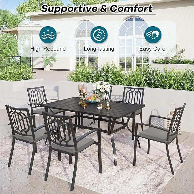 Basic Beyond Outdoor Chair Cushions Set of 6, Square Corner Outdoor Cushions for Patio Furniture, Water Resistant Patio Chair Cushions with 2 Ties, 18.5x16x3, Light Grey