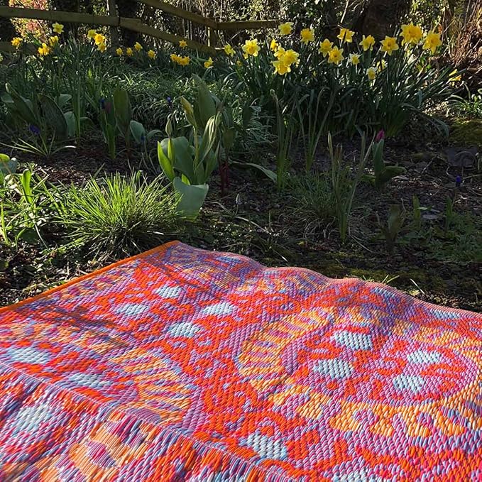Talking Tables Boho Woven Waterproof Outdoor Rug | Plastic, Lightweight & Non Slip Mat with Double-Sided Geometric Pattern | for Garden, Patio, Decking, Bathroom, Utility, Picnic,Boho-Rug-V3