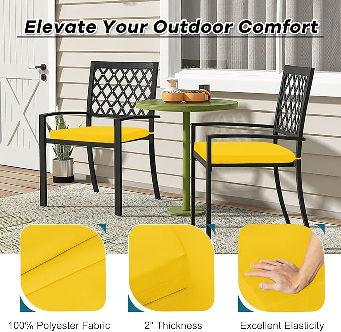 Basic Beyond Outdoor Chair Cushions Set of 4, Outdoor Cushions for Patio Furniture, Water Resistant Patio Chair Cushions with 2 Ties, 17x16x2, Yellow