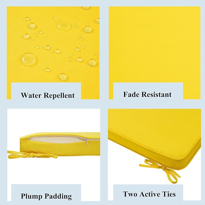 FUNHOME Indoor/Outdoor Chair Cushions Set of 2, 18 x 18 x 2.5 Inch Square Corner Outdoor Cushions for Patio Furniture,2 Packs Patio Chair Cushions with Ties-Yellow