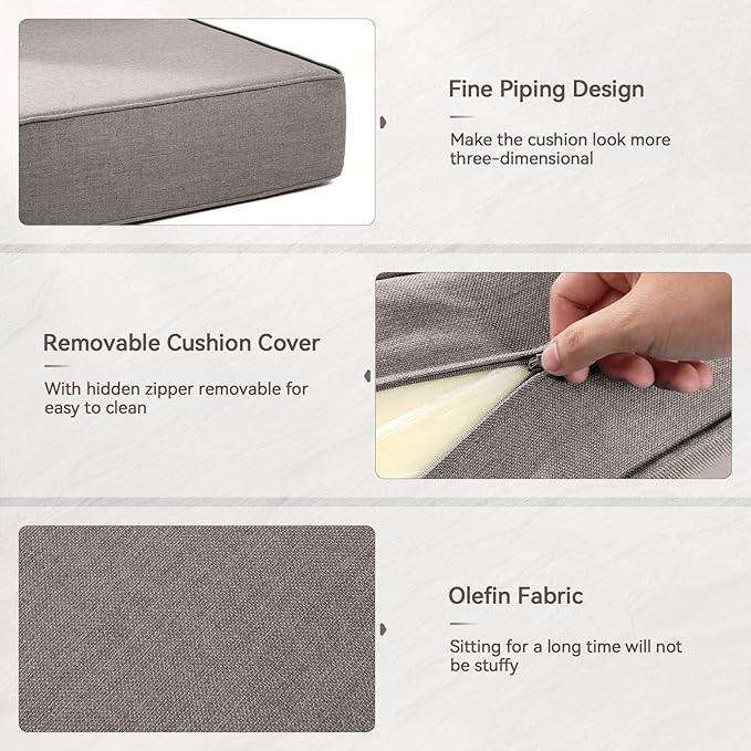Luxury 6" Outdoor Cushions for Patio Furniture, 24x24x6" Thick Seat Cushion Set of 8, Fade Resistant Couch Chair Replacement Cushions High Density Deep Wicker Chair Cushion w/ Removable Cover Gray