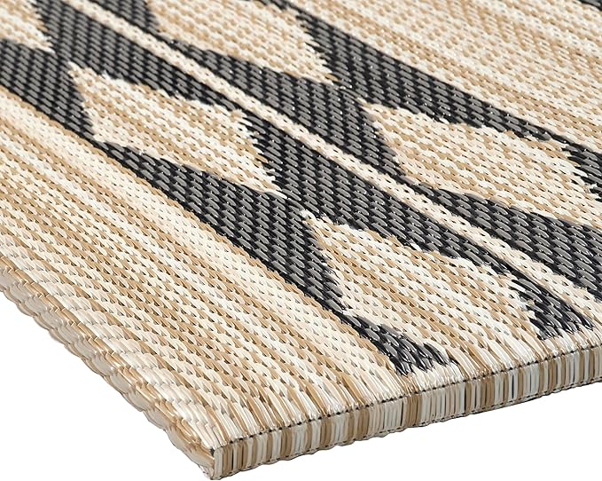 Fab Habitat Striped Non Slip Doormat - Durable, Thin - Recycled Plastic - Entryway, Front Door, Porch, Patio - Cairo - Natural & Black (24" x 36" Non-Slip)