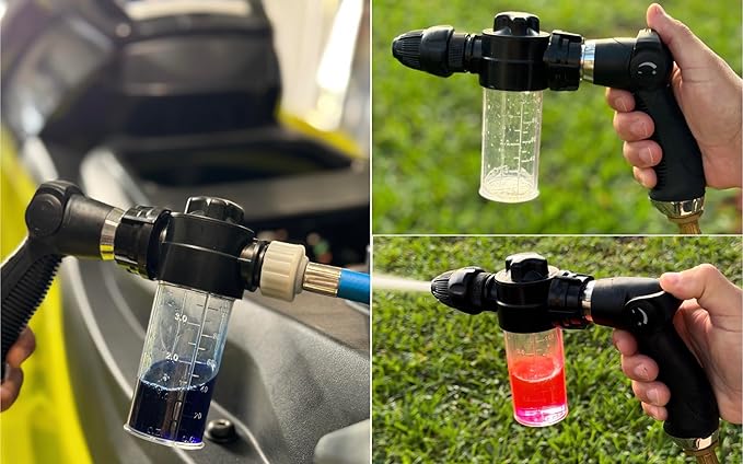 Socila Garden Hose Nozzle and Boat Engine Flush Kit, High Pressure Spray Gun Nozzle with 3.4oz/100ml Soap Dispenser Bottle: Showering Pet, Watering Plant, Lawn Care, Car Wash