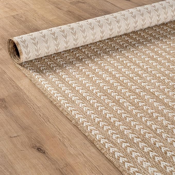 Washable Outdoor Rug 6x9 Modern Area Rugs Outdoor Carpets Striped Pattern Non Shedding Waterproof Easy Clean Patio Deck Porch Living Room Bedroom Garden RV (6 X 9 Natural)