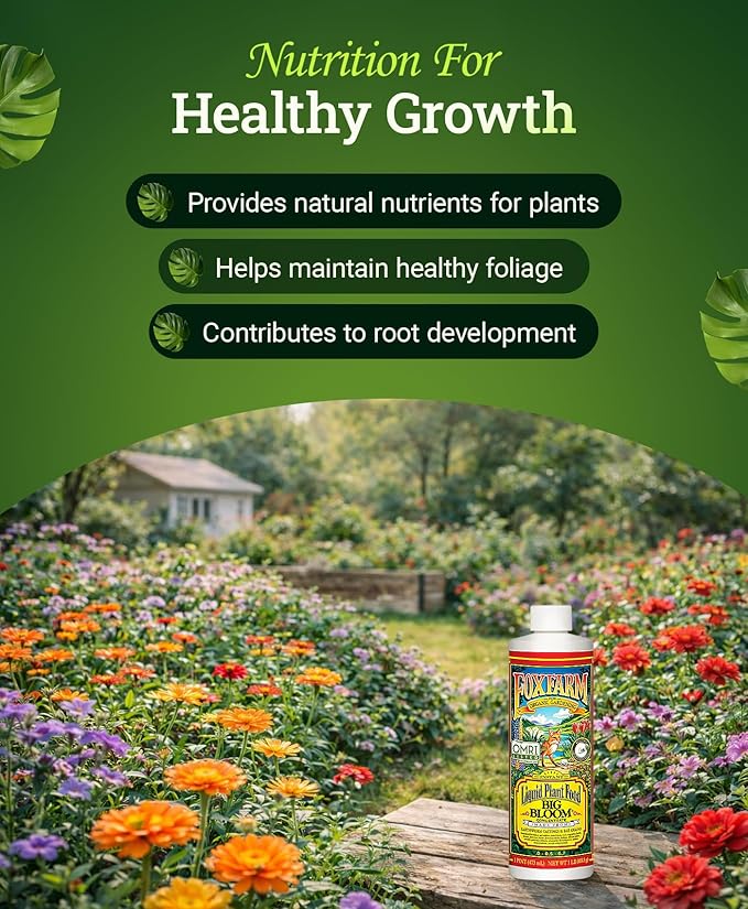 FoxFarm - Big Bloom Plant Food, Liquid Fertilizer Concentrate for Flowers, Fruits, and Vegetables, All Purpose Plant Fertilizer for Indoor & Outdoor Potted Plants, NPK 0-0.5-0.7 (Pint)