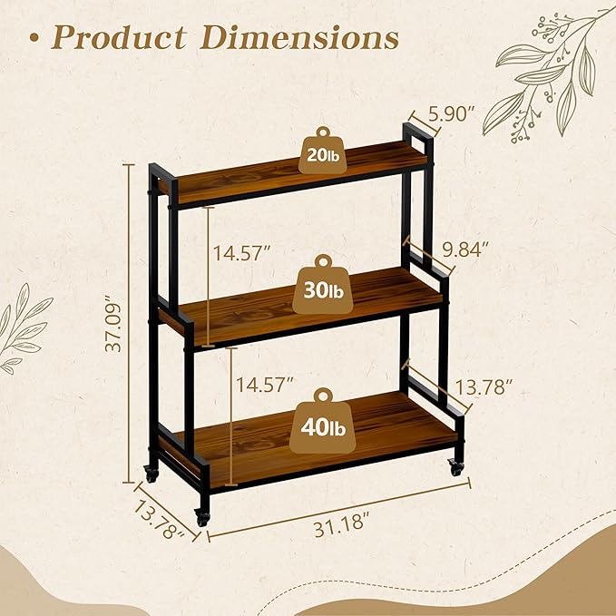 Flower Cart Display Stand with Wheels - Solid Wooden Plant Stand Shelf Outdoor - 3 Tier Patio Rolling Flower Stand - Ladder Folwer Holder Stand 37''x31'' for Florist, Garden, Wedding, Living Room, Burnt Yellow