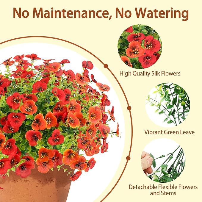 MACTING Fall Artificial Flowers for Outdoors 12 Bundles Fake Pansies UV Resistant Outdoor Faux Plants Plastic Greenery Shrubs for Planters Garden Patio Porch Balcony Outside Autumn Thanksgiving Decor