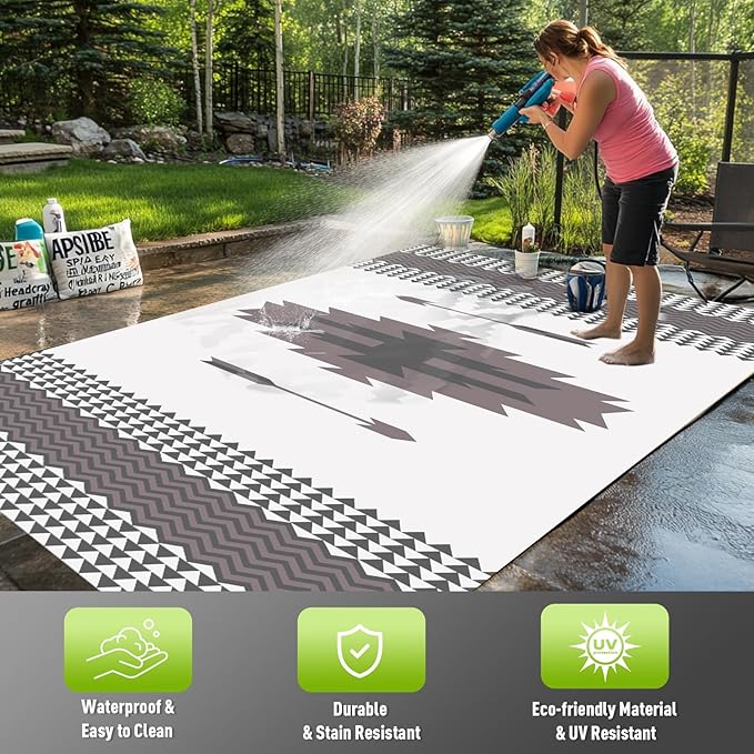WILDROOTS 5x8 Feet Navajo Arrow Plastic Outdoor Rug, Stain Resistant Waterproof Reversible Outdoor Patio Rug, Fade Resistant Camping Rug