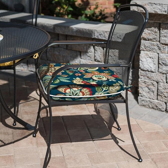 Outdoor Chair Cushions Set of 4, Water Resistant Patio Chair Pads with Ties, Seat Cushions for Home Garden Furniture Decoration, 16"x17",Peacock Blue