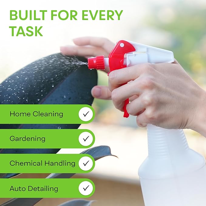BRIGHTFROM 32 OZ Empty Plastic Spray Bottle, Heavy Duty with Adjustable Spray Nozzle, Chemical Resistant, All Purpose, Professional for Cleaning, Planting & Chemical Solutions