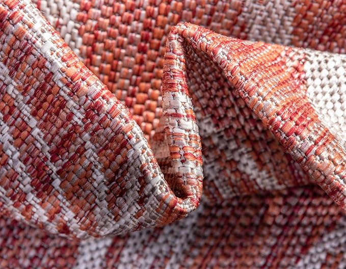 Unique Loom Outdoor Botanical Collection Area Rug - Leaf (6' 1" x 9' Rectangle, Rust Red/ Gray)
