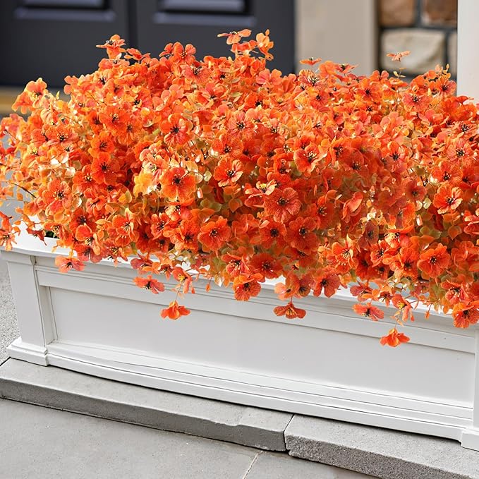 16 Bundles Artificial Fall Fake Mums for Outdoor, Autumn Faux Mums Flowers UV Resistant Plastic Greenery Garden Porch Patio Fall Thanksgiving Home Decor