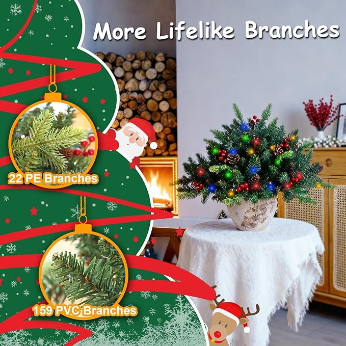JOYHALO 2 Pack Set 30Inch Christmas Urn Filler with 40 Lights in Warm White and Multicolor, Christmas Pot Fillers with PVC&PE Branches, Outdoor Xmas Trees for Porch Pathway Entryway Yard Decorations