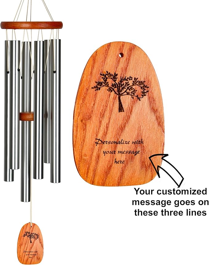 Woodstock Wind Chimes Personalized Amazing Grace Memorial Chime for Outside 24'' Large Silver Sympathy Customized Tree of Life Inspirational Wind Chime for Outdoor Patio Home Garden Decor (P-AGMS16)
