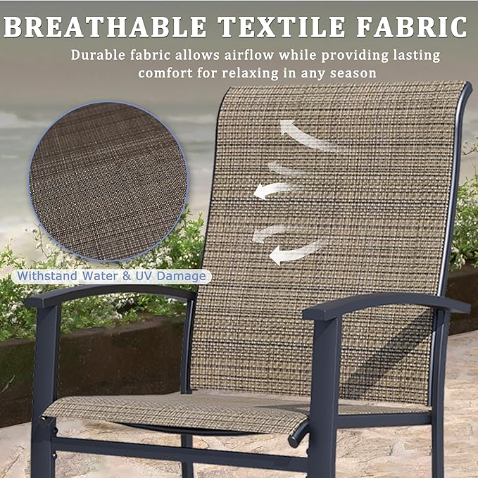 Outdoor Dining Chairs Set of 2, Patio Chairs with Metal Frame & Textilene Fabric, Perfect for Patio Garden Deck