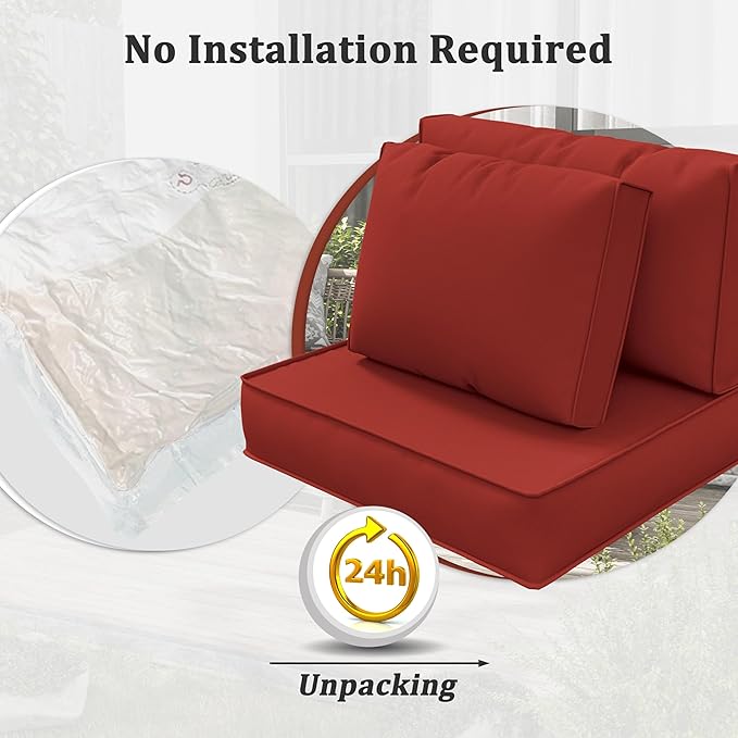 14-Piece Outdoor Cushions for Patio Furniture Thick Outdoor Chair Cushions 5" Foam High-Density Water-Resistant Deep Seat Cushion for 6-Seat Sectional Sets Liner&Cover Terra Red