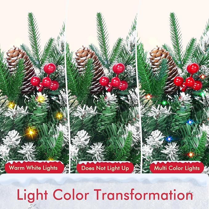 2 Pack Artificial Christmas Urn Filler,20" MUL-ti Color 50 LED Outdoor/Indoor Trees with 8 Modes & Auto Timer,Waterproof Battery Box & Stakes,Includes Pine Cones & Red Berries for Holiday Decor