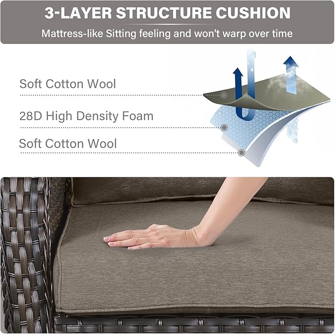 Outdoor Chair Cushions 3 Sets - 22 * 24" Patio Furniture Cushions with Removable Cover, 28D High Density Sponge Filling Outdoor Patio Cushions for Chairs, Rocker, Sofa and Loveseat - Grey