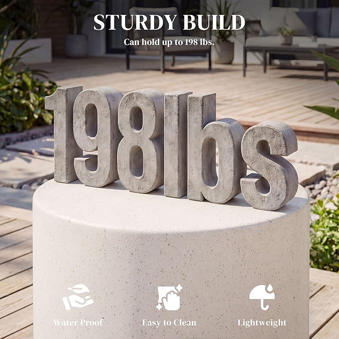HOMCOM Outdoor Side Table, Round Small End Table with Concrete Finish for Indoor, Patio, Backyard, Pool, Porch, Garden, Lawn, Cream White