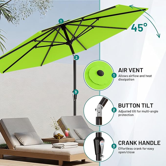 AreShark 9 FT Patio Umbrella for Outdoor, Outdoor Umbrella with Push Button Tilt and Crank, Outdoor Patio Umbrellas with 8 Sturdy Ribs for Market, Garden, Deck, Backyard, Pool (Apple Green)