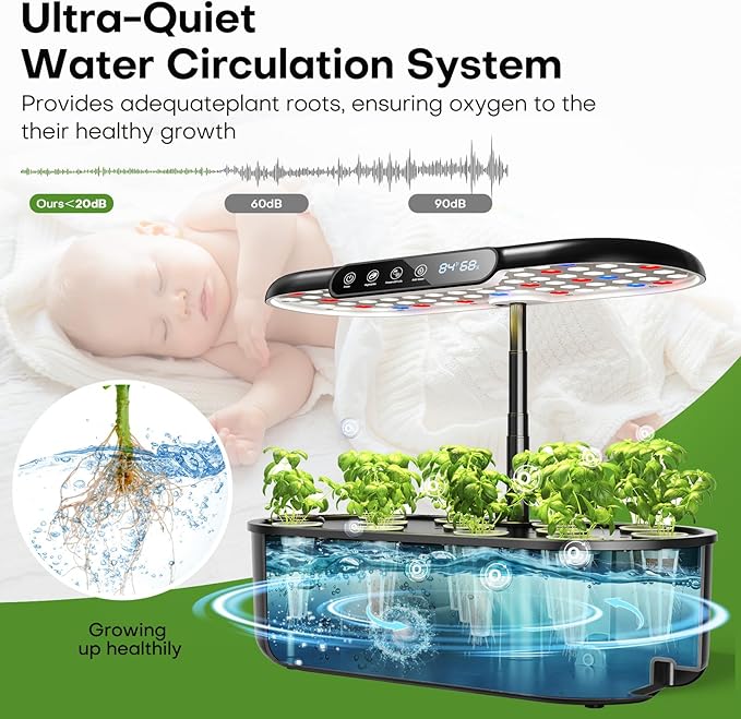 Ahopegarden Hydroponics Growing System kit: 12 Pods Indoor Herb Garden with Smart Environmental Detection - Full Spectrum LED Grow Light for Growing Vegetables，Herbs and Lettuce - Home Gardening