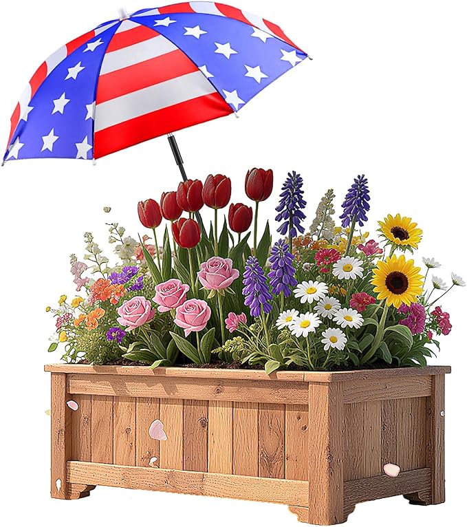 Abbylike 1 Set Plant Umbrellas for Outdoor Plants, Patriotic Garden Umbrella Shade for Potted Plants and Garden Beds Plant Cover for Sun