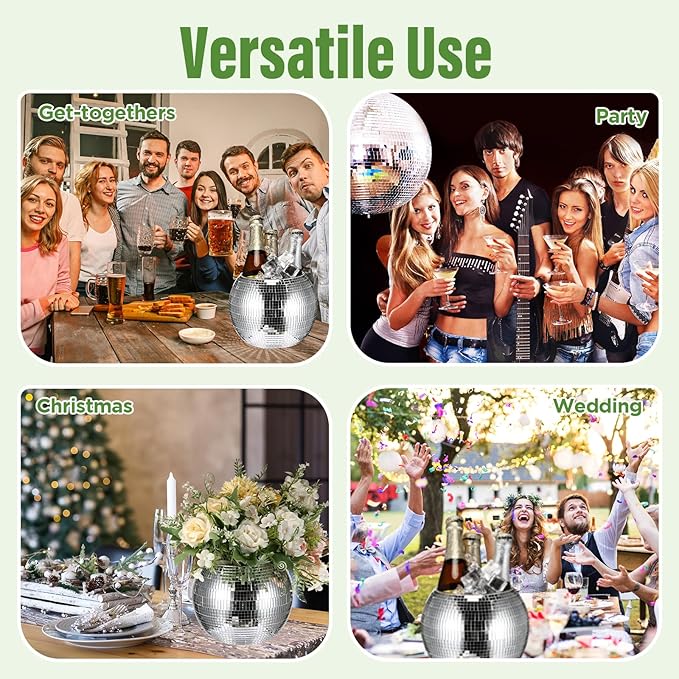 Inbagi 6 Pcs Disco Ball Planter Disco Ball Vase Centerpieces Mirror Glass Flower Vase Decor Candle Holder Bulk for Wedding Birthday Party Bedroom Kitchen Office(5.5 x 7 Inch,Silver)