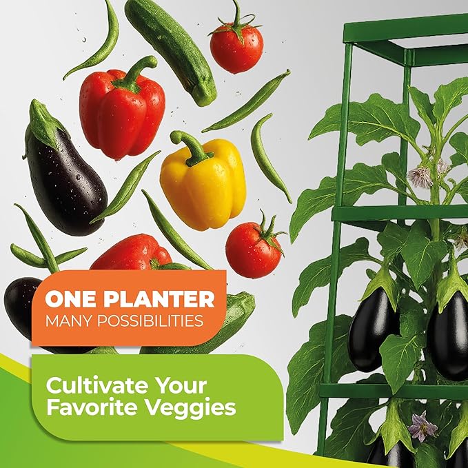 BioGreen 2 Pack Garden Tomato Planter MAXITOM, with Plant Support Trellis 59 inch and Self Watering, 4,2 Gal Planter Box for Climbing Vegetables Plants, Gray