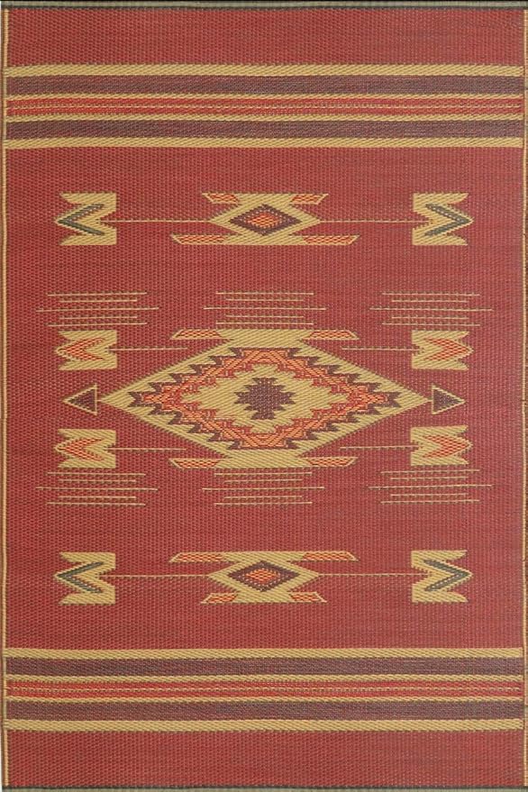 Mad Mats Traditional Outdoor Rug, Reversible Plastic Mat (4' x 6', Navajo - Dark Red)