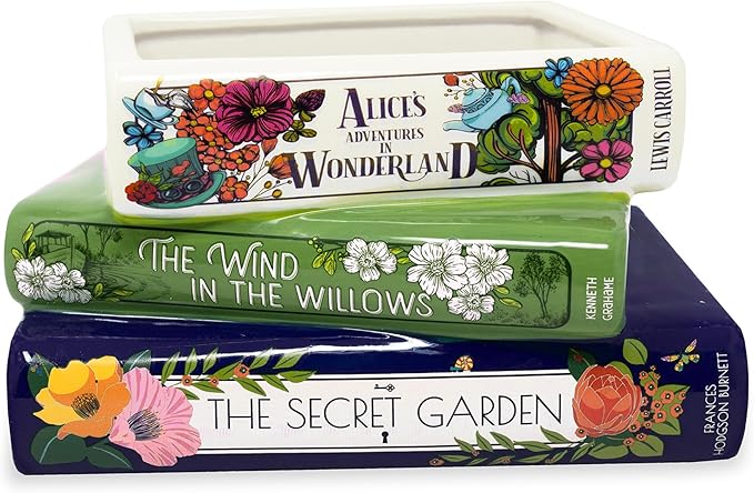 Steel Mill & Co Original Small Book-Shaped Decorative Planter, Ceramic Planter for Home Decor, Cute Bookshelf Accent, Unique Planter for Book Lovers, Alice/Wind in The Willows/Secret Garden