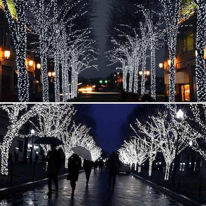 6 Pack Solar String Lights Outdoor, Extra-Long 600LED Solar Fairy Lights Outdoor Waterproof, Solar Twinkle Lights Silver Wire 8 Modes Solar Outside Lights for Xmas Tree Party Wedding (Cool White)