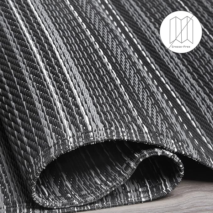 Fab Habitat Outdoor Rug - Waterproof, Fade Resistant, Crease-Free - Premium Recycled Plastic - Striped - Porch, Deck, Balcony, Mudroom, Laundry Room, Patio - Cancun - Midnight - 3 x 5 ft
