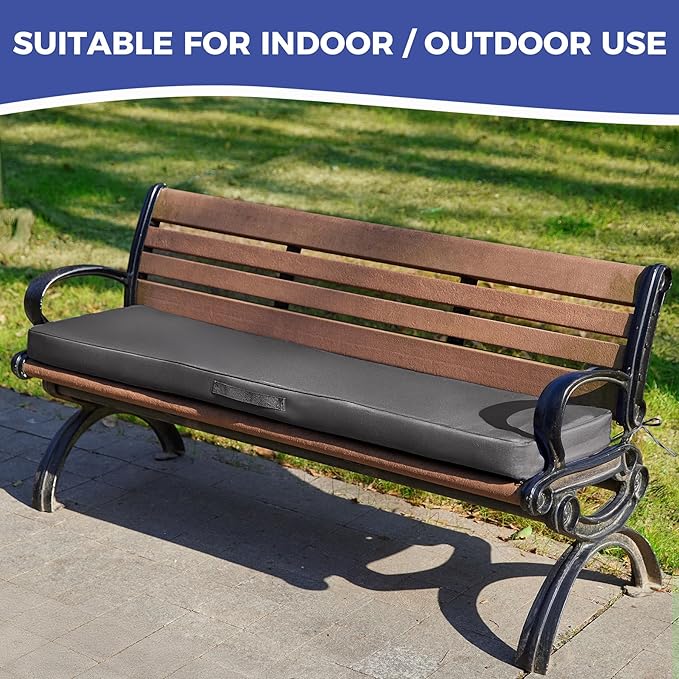 Outdoor Bench Cushions for Outdoor Furniture, 42x18x3 Inch, Waterproof Bench Pillow, Fade Resistant Long Bench Seat Pads for Garden, Indoor, Porch Swing, Dark Grey