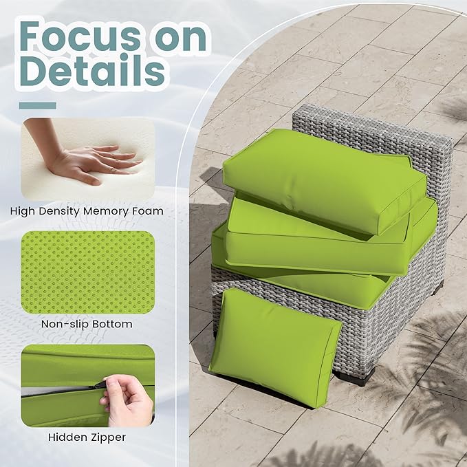 UDPATIO Outdoor Cushions for Patio Furniture, Waterproof Patio Furniture Cushions Replacement, 4" Deep Seat Outdoor Sectional Cushions for 4-seat Chair Sofa Couch, Green