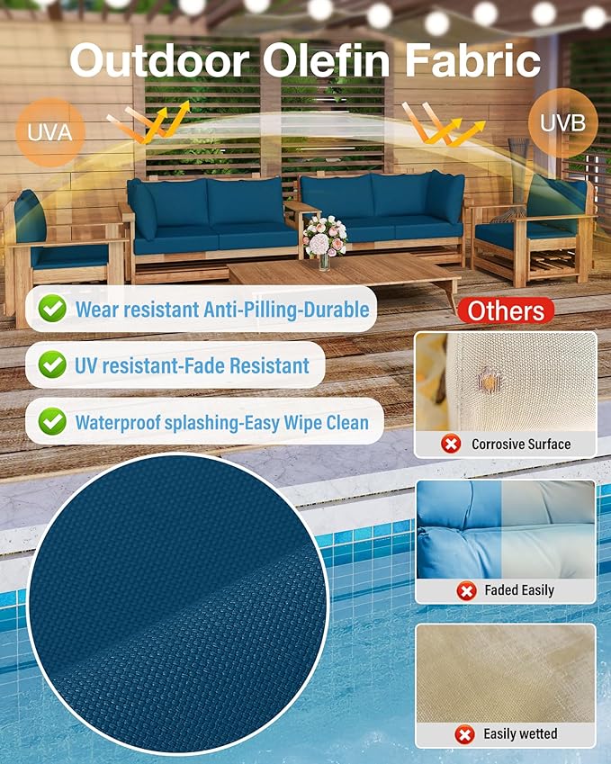 YEFU Outdoor Cushions for Patio Furniture: Replacement Cushions for Outdoor Furniture - Waterproof Couch Cushion - Fade-Resistant/Easy Clean - 14 Piece Sectional Cushion - Non-Slip/Storage Bag/Peacock