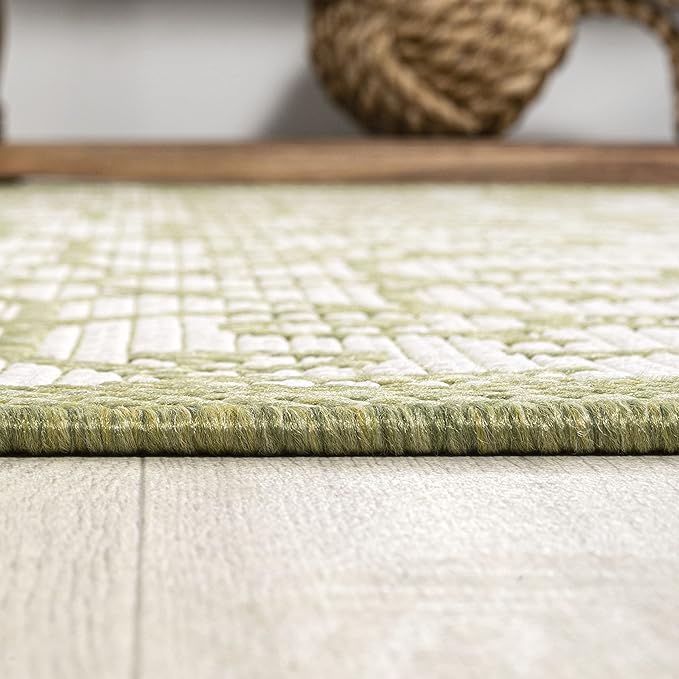JONATHAN Y Vintage Filigree Indoor Outdoor Area Rug 3X5 Green/Cream, Madrid Textured Weave for Backyard, Patio, Porch, Easy-Cleaning, High Traffic, Pet-Friendly, Non-Shedding (SMB107H-3)