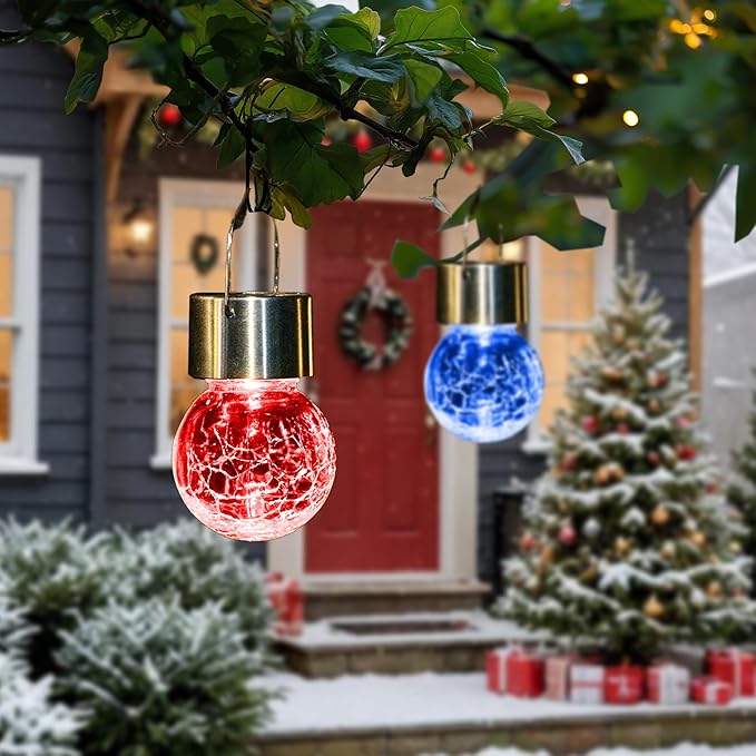 GIGALUMI Solar Lights Outdoor Waterproof ,12 Pack Solar Hanging Lights Garden Decor,Gifts for Women Mom Grandma,Christmas Outdoor Lantern Cracked Glass for Yard, Fence, Tree(Color Changing)