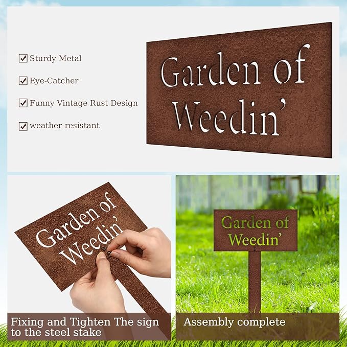 Shimeyao 2 Pcs Christmas Rustic Grow Dammit Garden Sign and Garden of Weedin' Sign Stake Funny Gardening Gifts Outdoor Metal Vegetable Gardening Decor for Men Women Mom Dad Gardener, 18.5" H