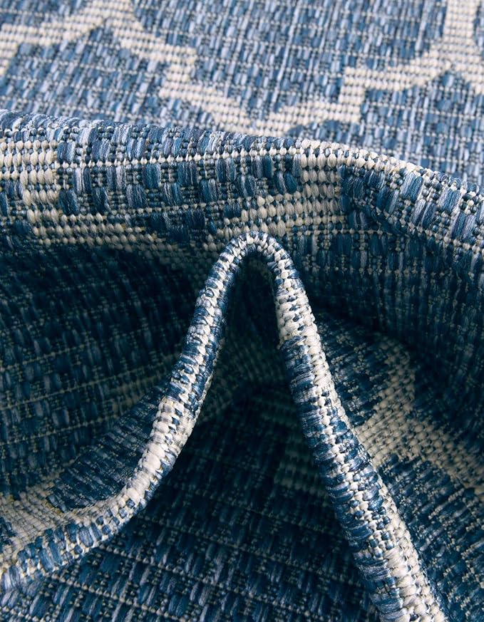 Unique Loom Outdoor Trellis Collection Area Rug (10' Square Navy Blue/Ivory)